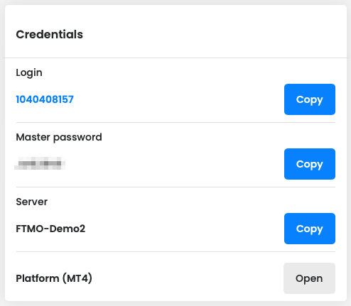 MT4 credentials