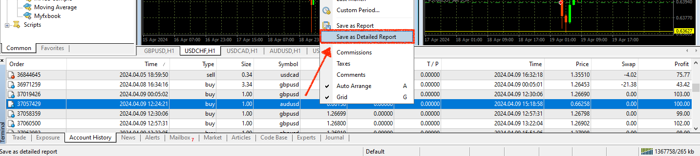 MT4 save history as detailed report