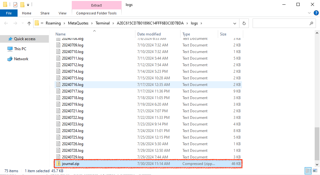 MT4 journal logs compressed